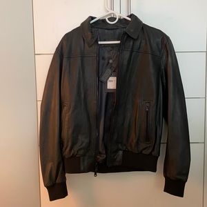 John Varvatos Black Leather Flight Bomber Jacket